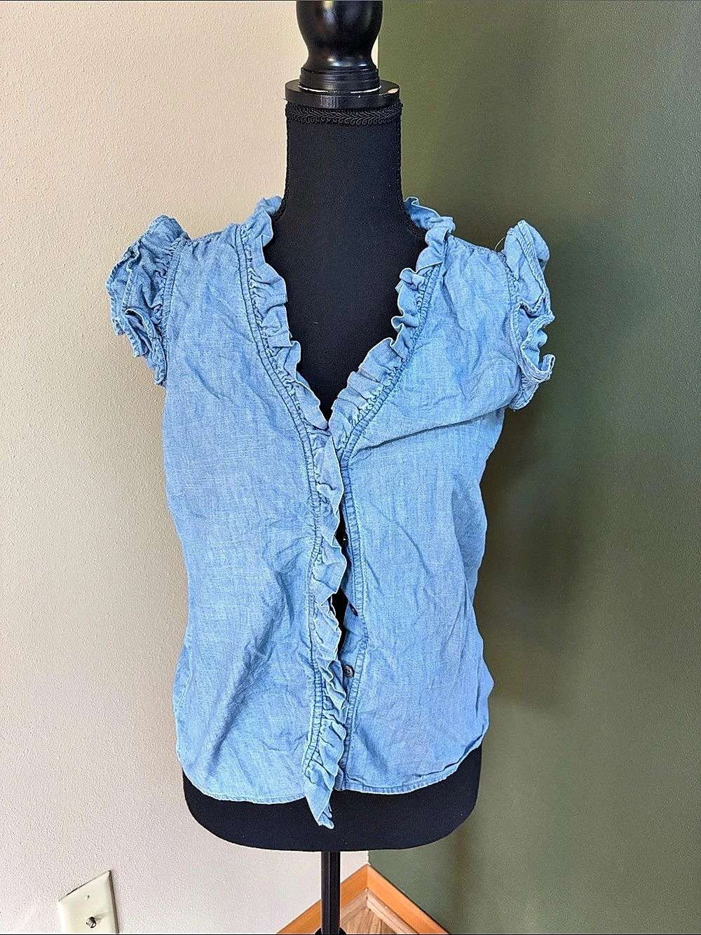 J.Crew Sleeveless Ruffle Top in Chambray Blue